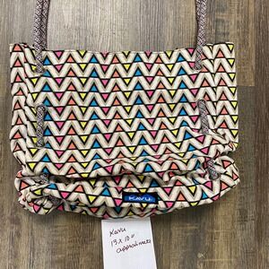 Kavu Keep Along Semi Padded Rope Sling Canvas Bag  Geometric Drawstring Rare